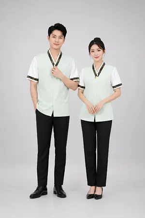 Alternative view of Đồng phục nhà hàng hàn quốc cổ chéo viền hoa văn