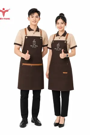 Đồng phục trà sữa áo polo kem phối nâu