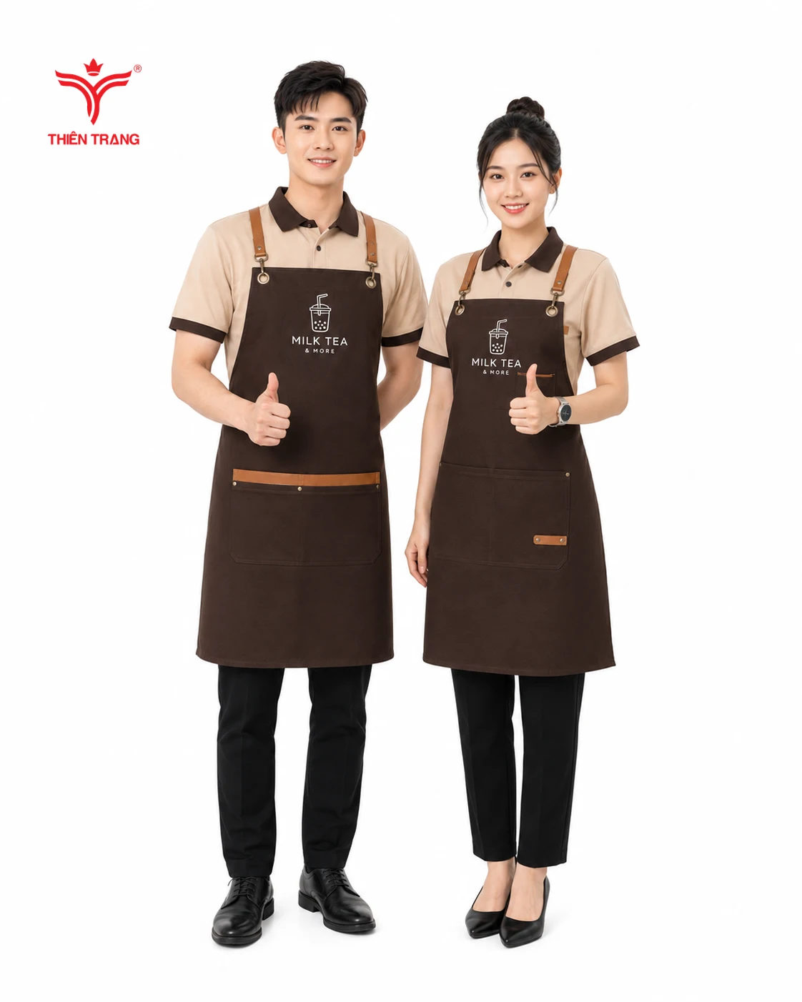 Đồng phục trà sữa áo polo kem phối nâu