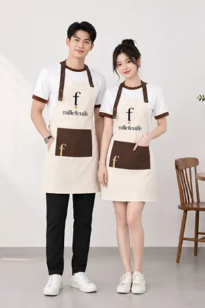 Bộ đồng phục áo thun kết hợp tạp dề quán cà phê