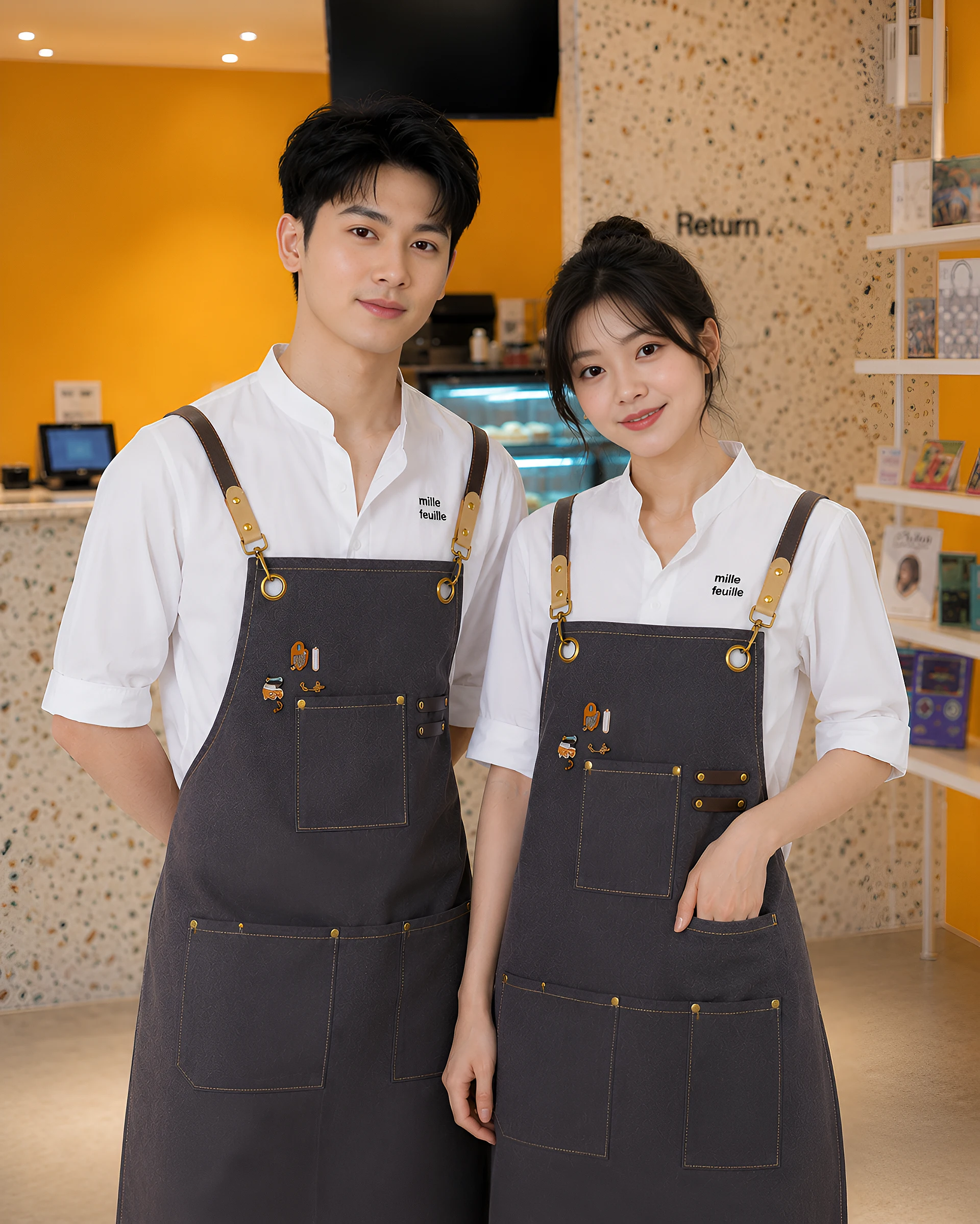 Đồng phục sơ mi kết hợp tạp dề phục vụ quán cà phê - Ảnh 2