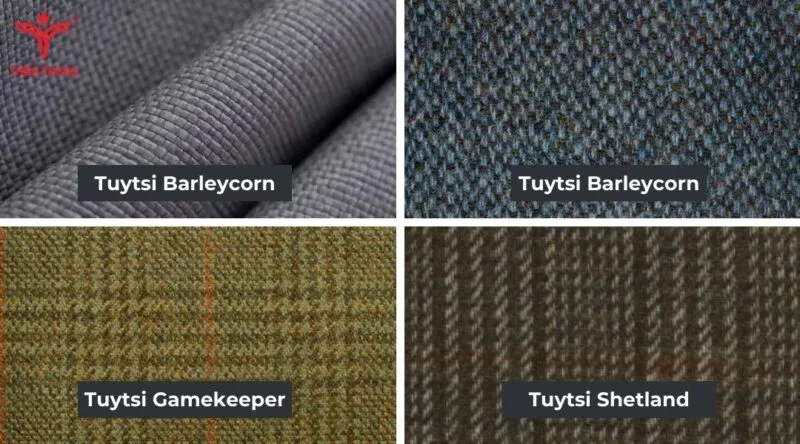 Các kiểu vải tuytsi Houndstooth Donegal Shetland và Cheviot phổ biến