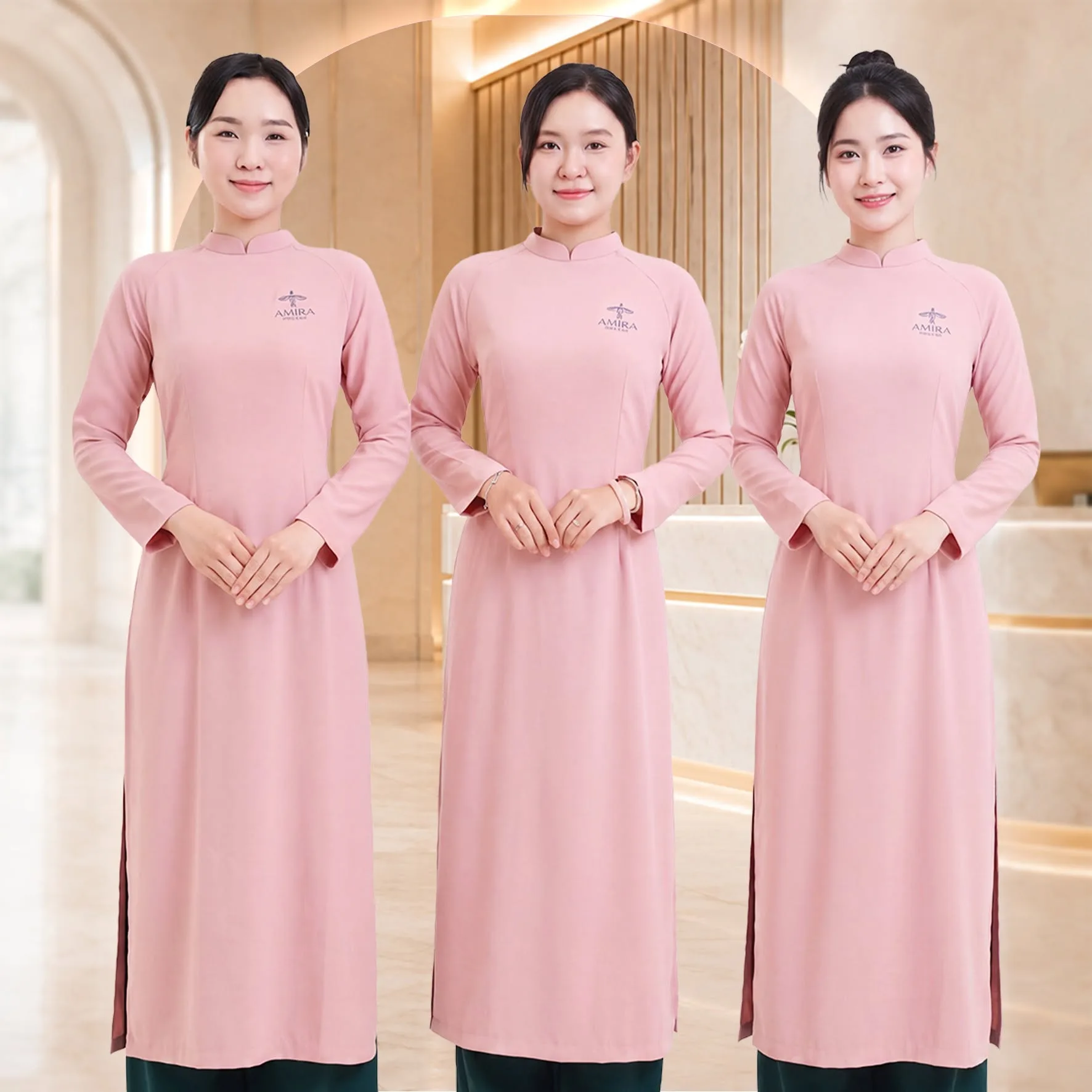 Mẫu áo dài đồng phục lễ tân nhà hàng truyền thống và cách tân