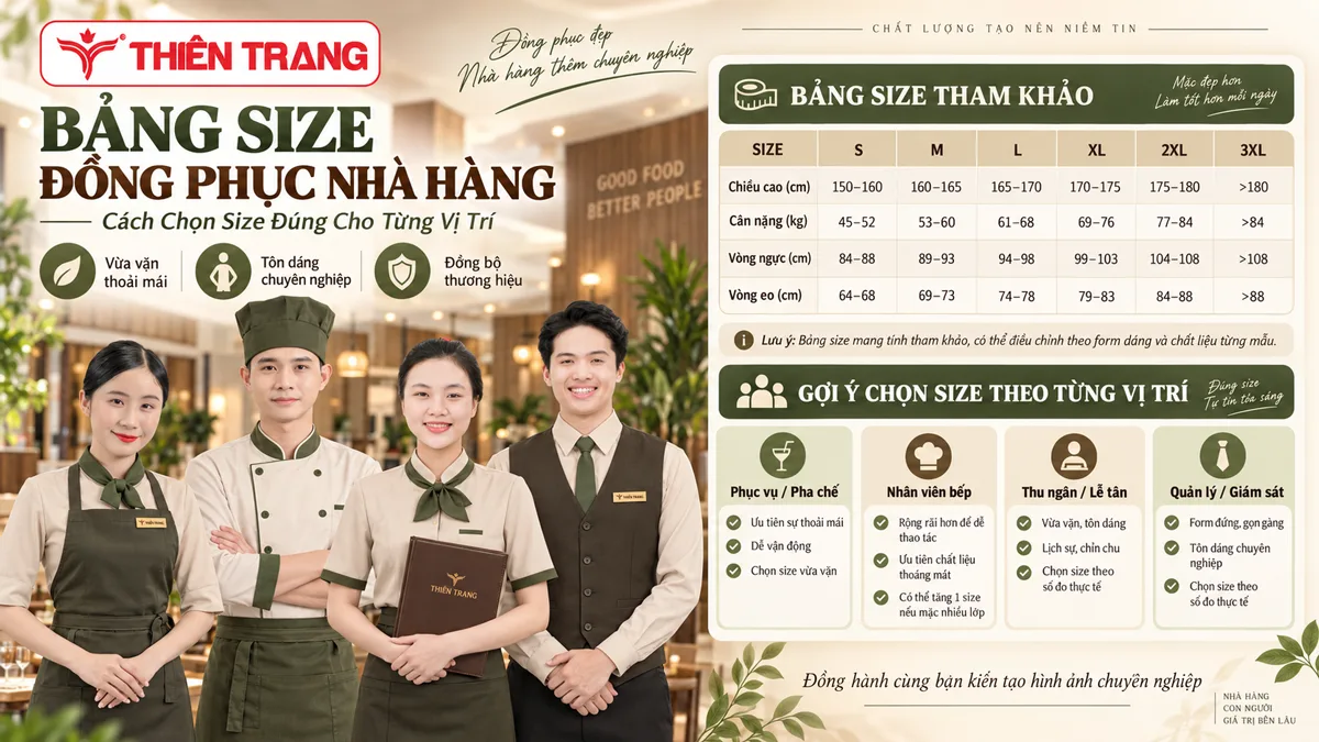 Bảng Size Đồng Phục Nhà Hàng
