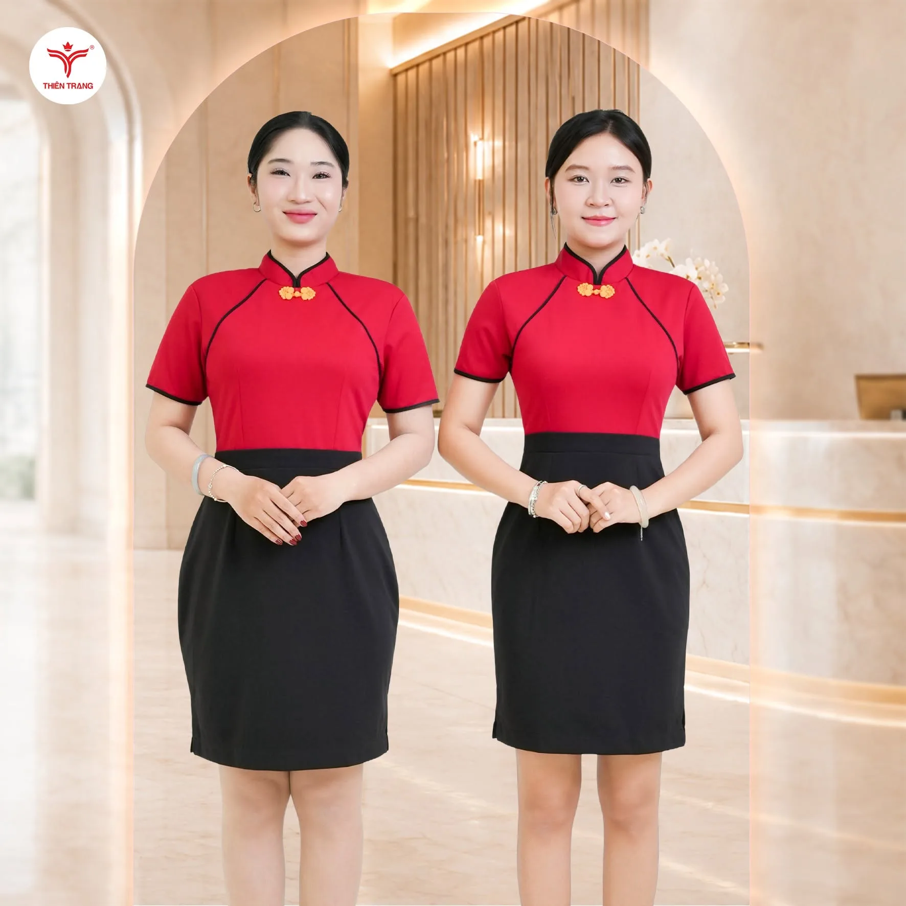 Mẫu đầm liền lễ tân nhà hàng sang trọng chuẩn phong cách Âu