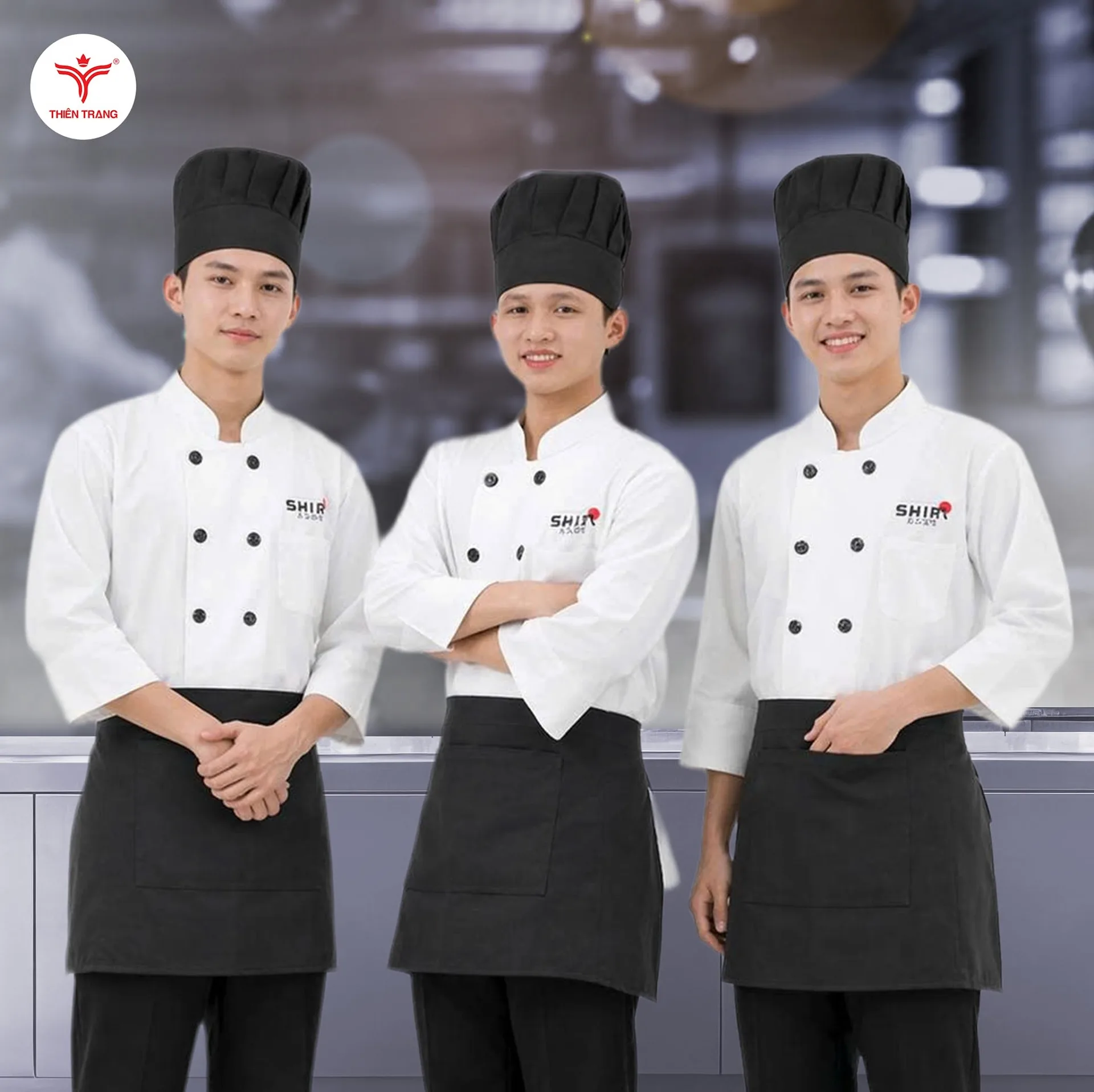 Đồng phục bếp nhà hàng tay lỡ vải Kaki Pangrim chống nóng thương hiệu Shira