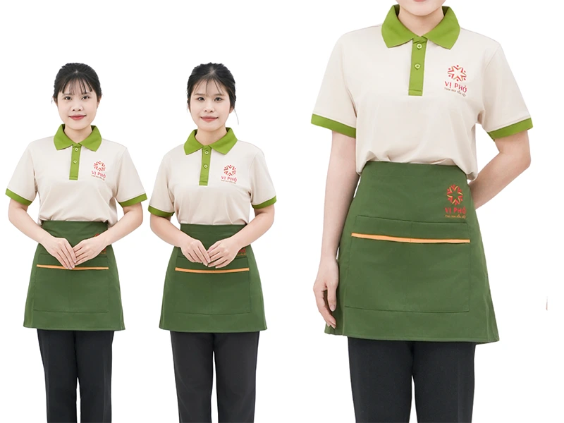 Mẫu áo phục vụ và tạp dề nhà hàng thiết kế trang nhã