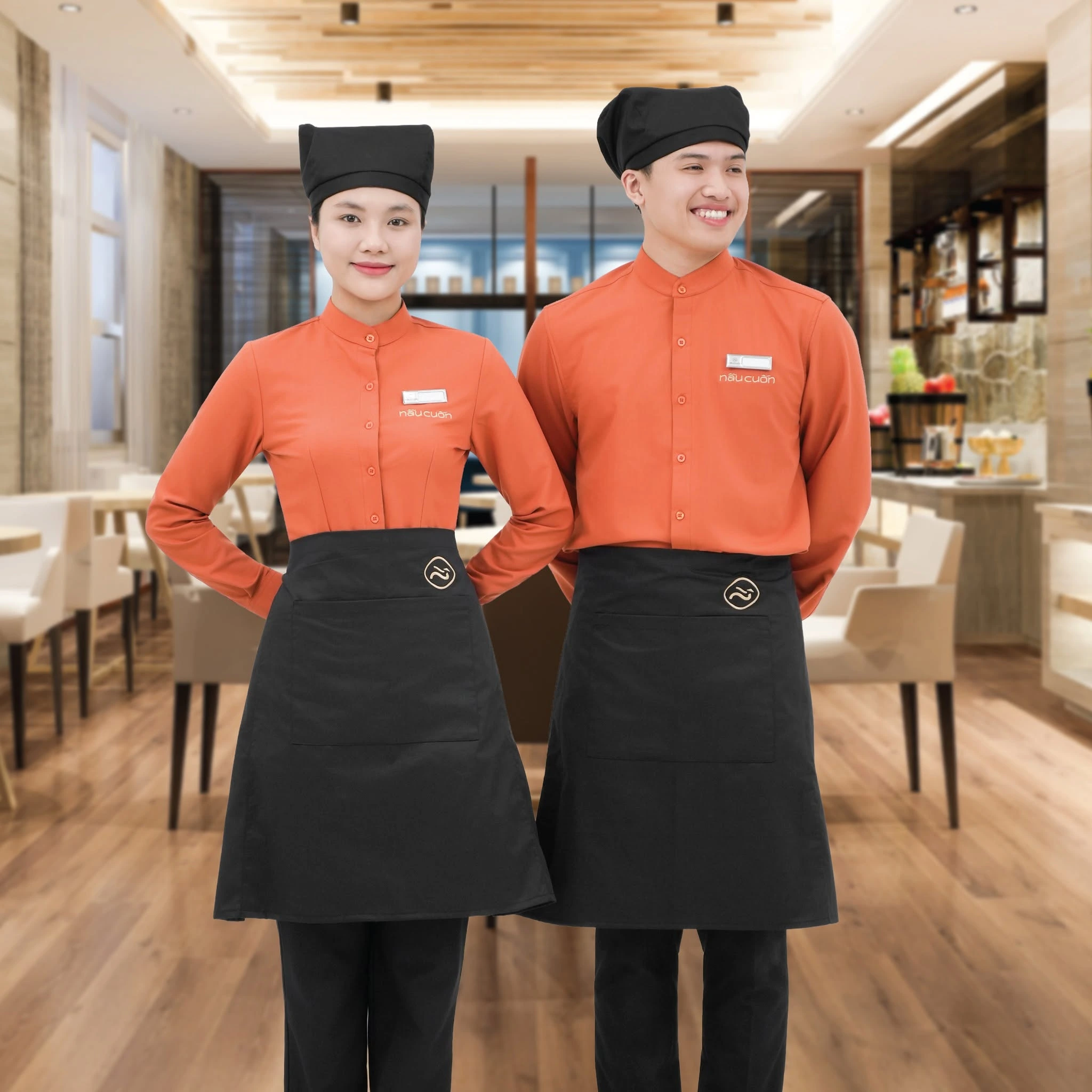 Mẫu đồng phục nhà hàng cao cấp thiết kế sang trọng, lịch sự cho nhân viên phục vụ