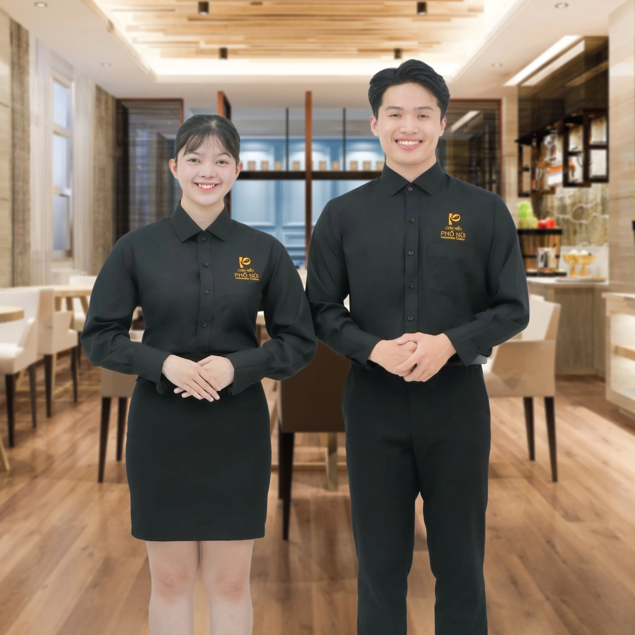 Bộ đồng phục phục vụ bàn nhà hàng chuẩn form, bền đẹp, thấm hút mồ hôi tốt