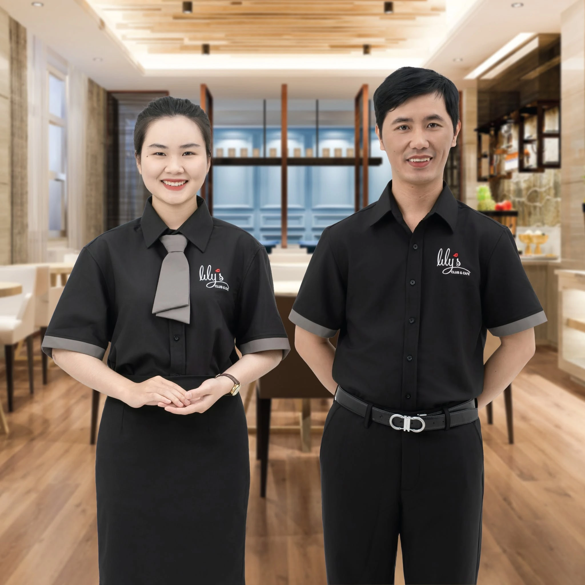 Bộ đồng phục phục vụ bàn nhà hàng chuẩn form, bền đẹp, thấm hút mồ hôi tốt