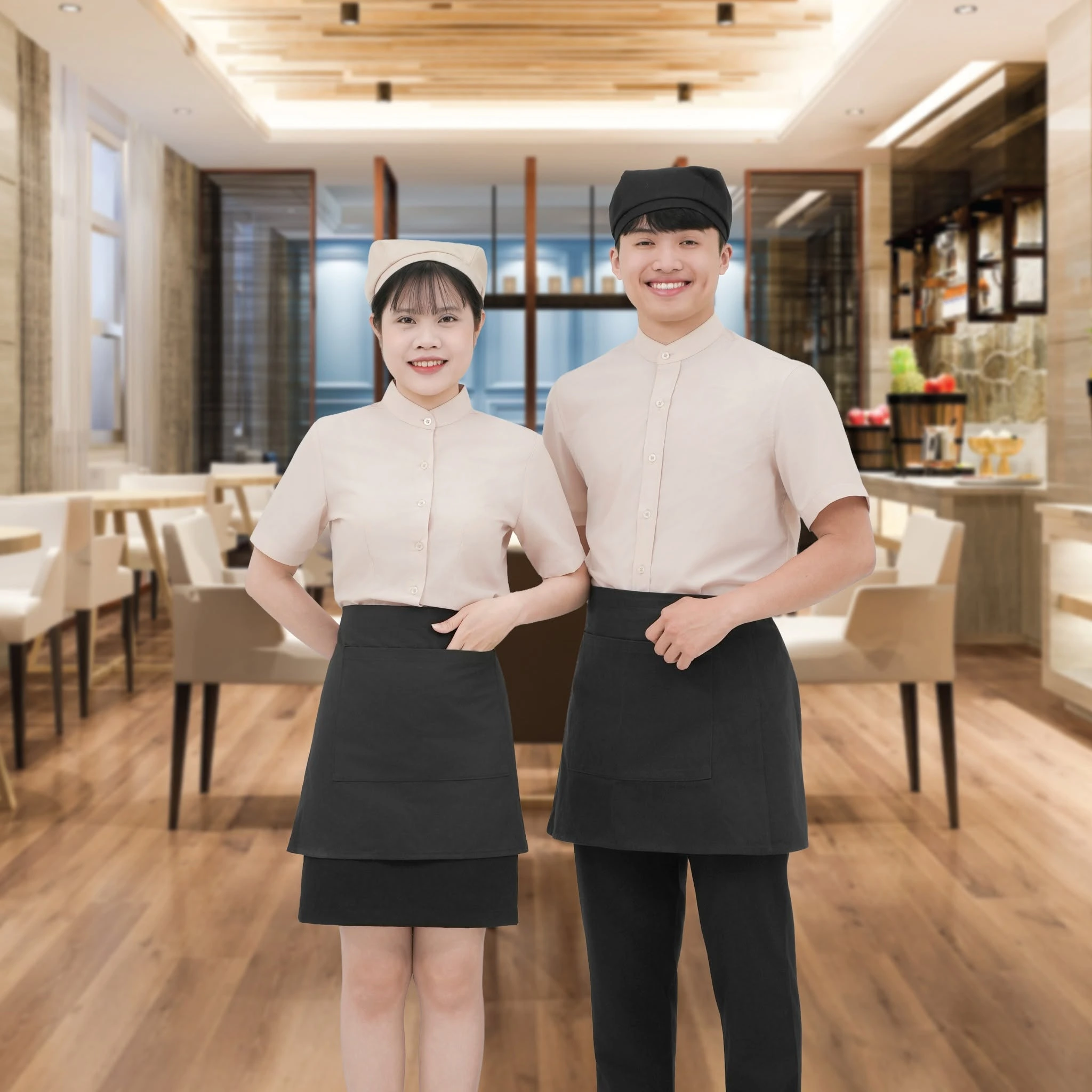 Đồng phục tạp vụ nhà hàng thiết kế gọn gàng, bền bỉ và dễ giặt ủi