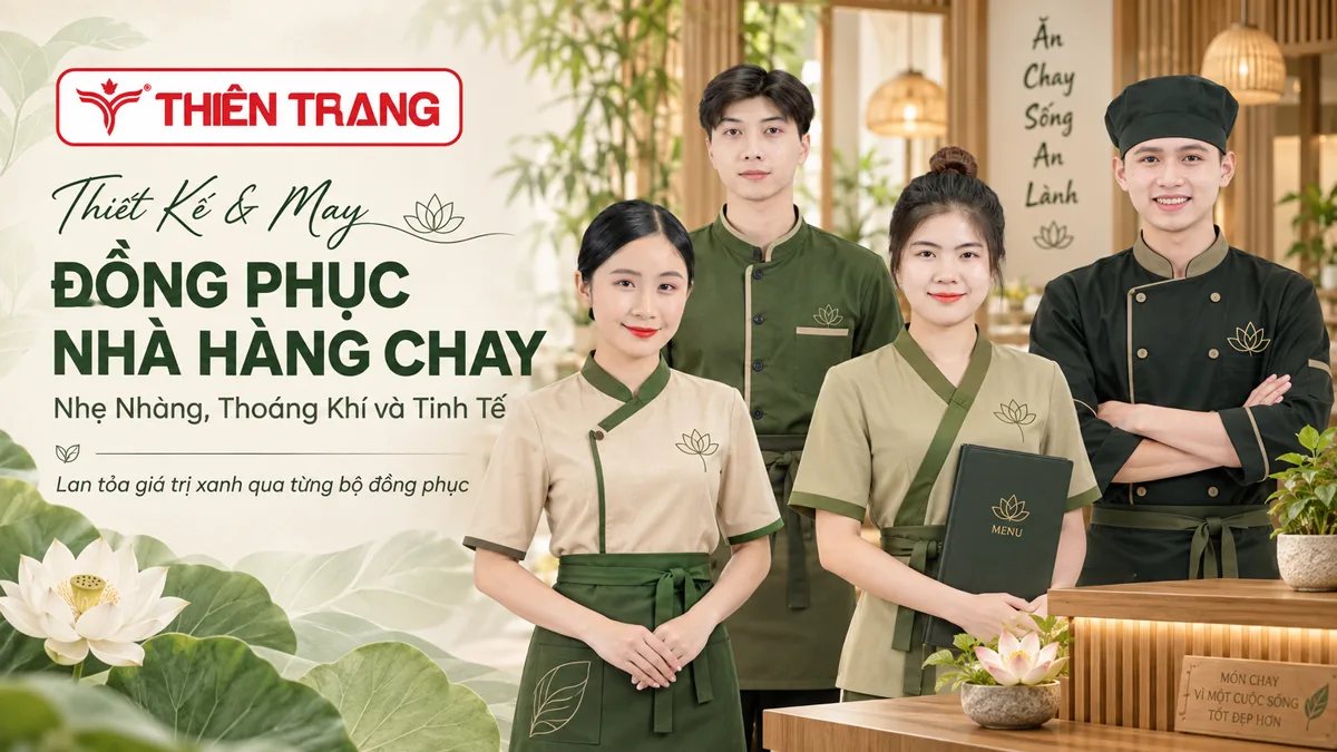 May đồng phục nhà hàng chay theo yêu cầu
