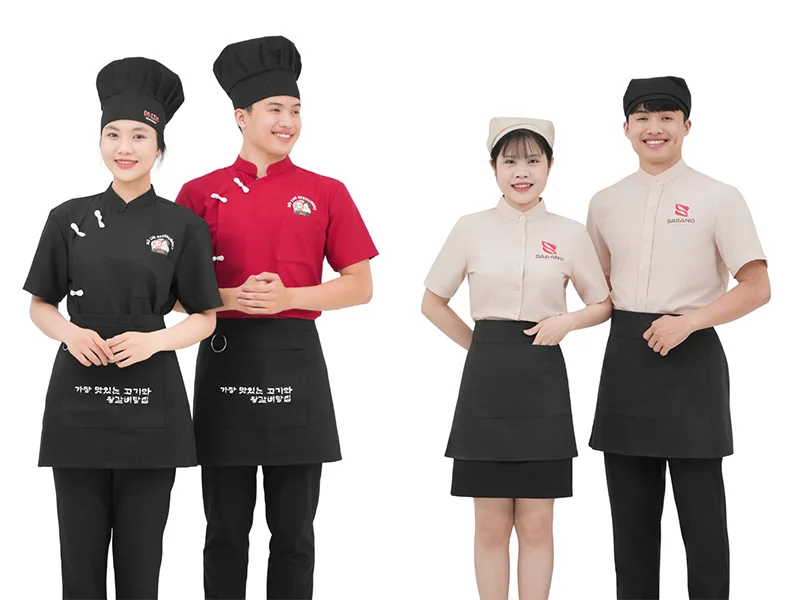 Mẫu áo đầu bếp tối giản trong bộ đồng phục nhà hàng Hàn Quốc