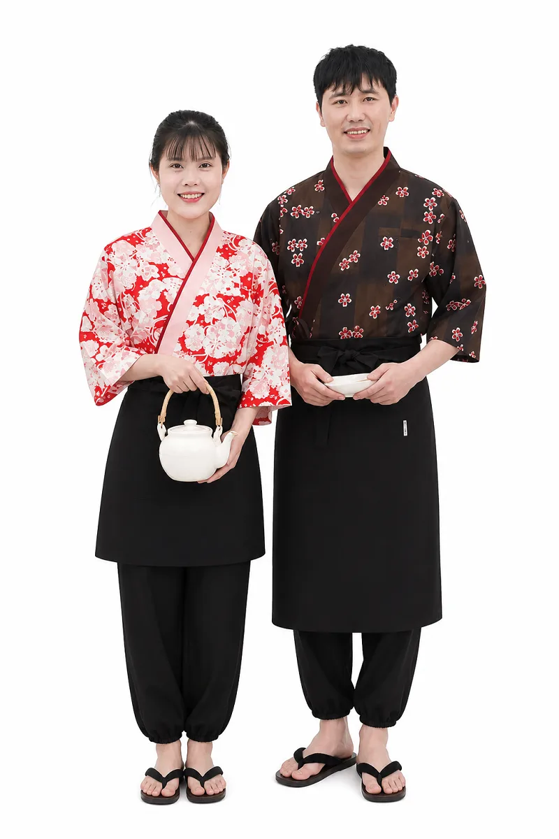 Mẫu đồng phục nhà hàng Nhật Bản áo Happi buộc dây vạt chéo cao cấp