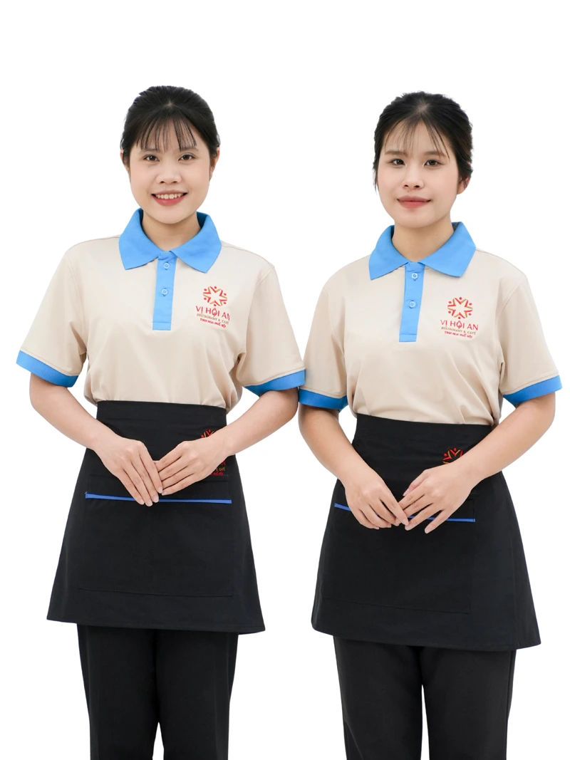 Mẫu áo thun polo phục vụ nhà hàng cổ bẻ bo dệt cao cấp