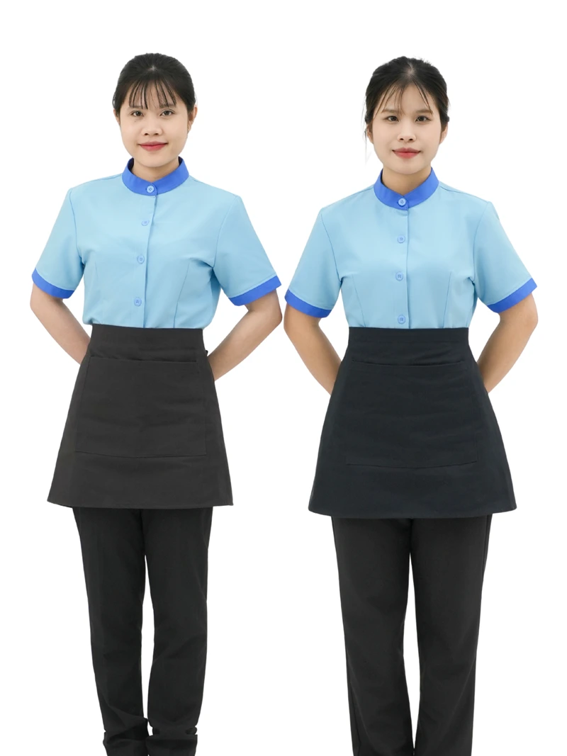 Mẫu áo sơ mi phục vụ nhà hàng phối áo gile và nơ cổ sang trọng