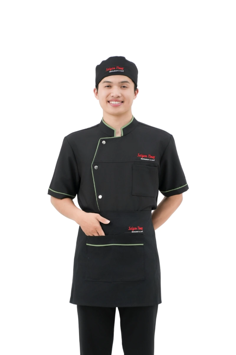 Mẫu thêu vi tính và in logo sắc sảo trên tạp dề nhà hàng