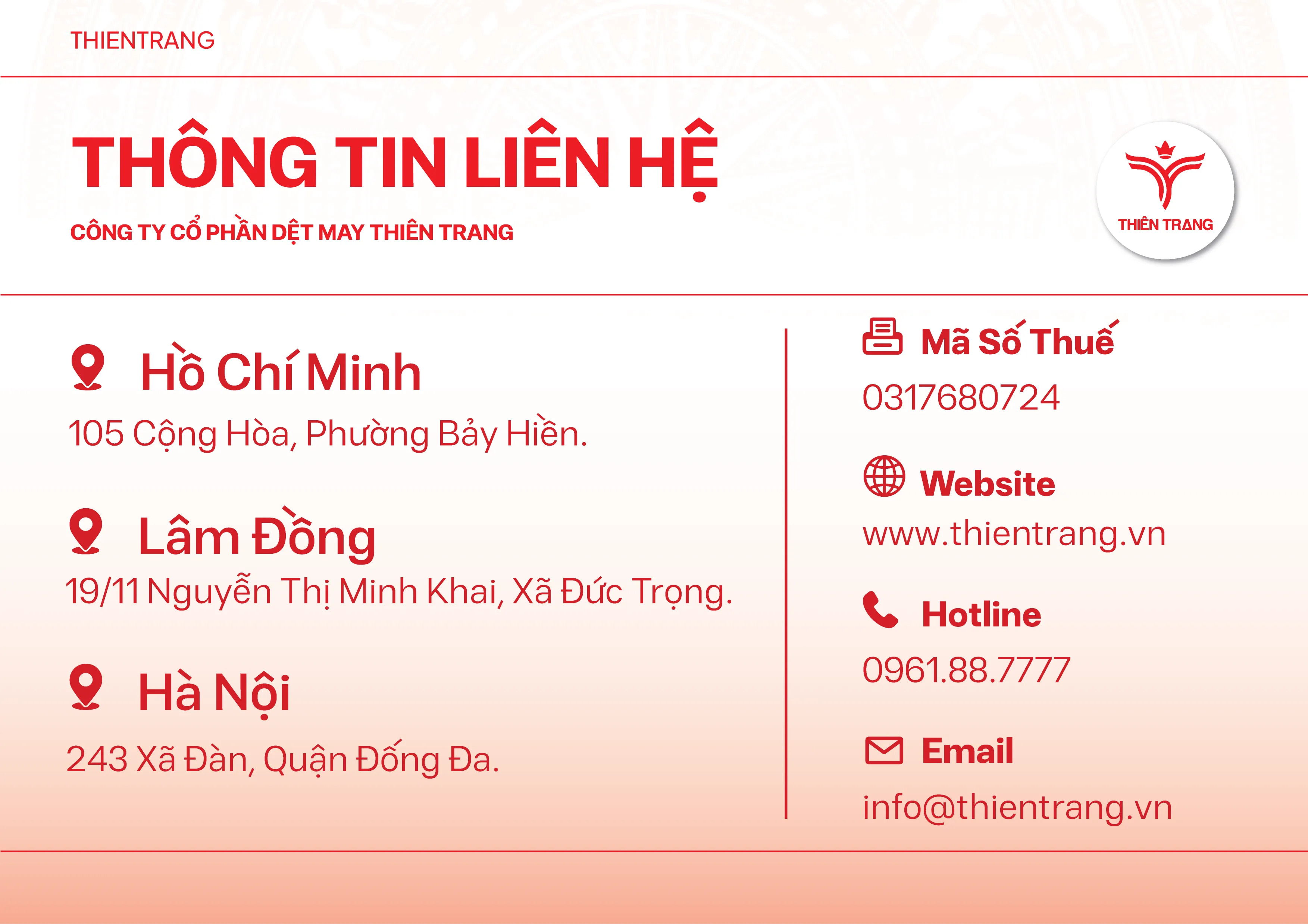 Thông tin liên hệ Thiên Trang