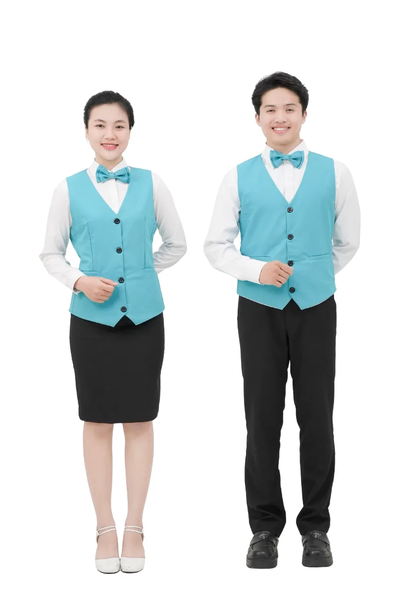 Set áo sơ mi trắng cao cấp phối áo gile màu đen lịch lãm cho quản lý và nhân viên phục vụ Fine Dining