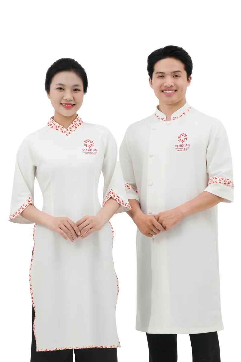 Mẫu đồng phục phục nhà hàng áo dài màu trắng 